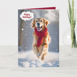 Carte Joyeuses Vacances Golden Retriever En Neige