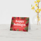 Carte Joyeuses Vacances Moderne Holly Berry Pine Needles (Fleur jaune)