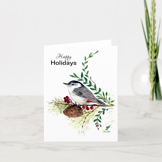 Carte Joyeuses vacances Nuthatch Bird Card