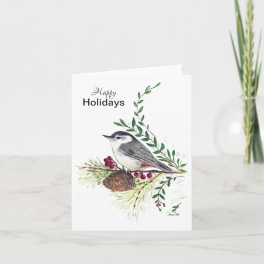 Carte Joyeuses vacances Nuthatch Bird Card (Devant)