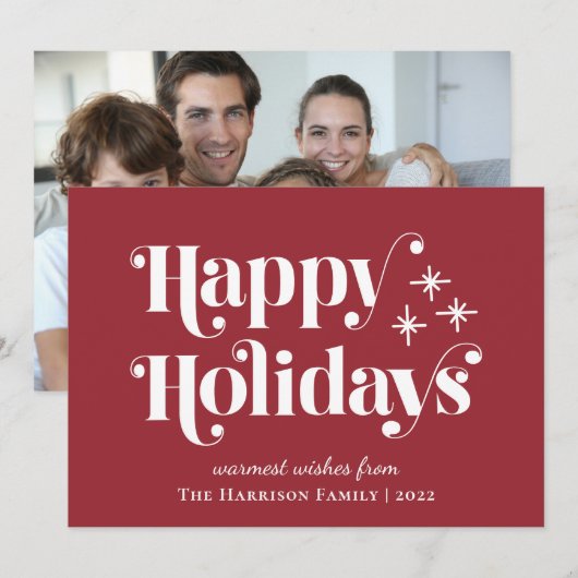 Carte Joyeuses vacances Photo Rouge (Devant / Derrière)