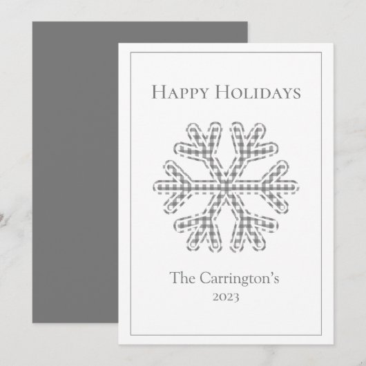 Carte Joyeuses vacances Plaid Snowflake moderne (Devant / Derrière)