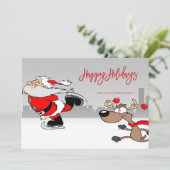 Carte Joyeuses vacances Santa Claus Raindeer Photo (Debout devant)