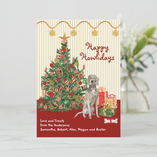 Carte Joyeuses vacances Weimaraner Tree présente (Debout devant)