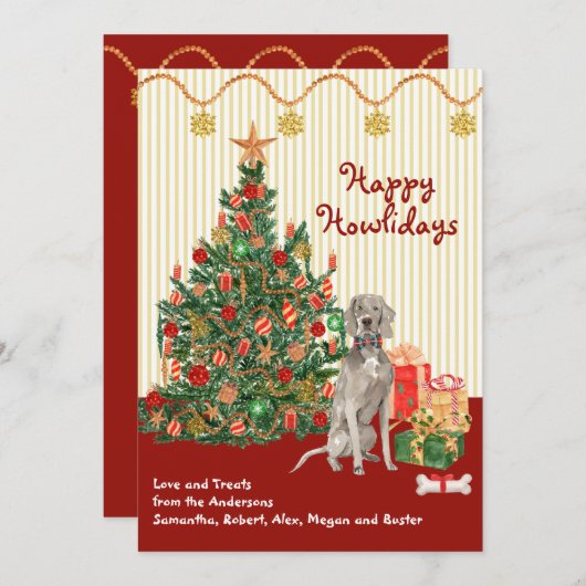 Carte Joyeuses vacances Weimaraner Tree présente (Devant / Derrière)