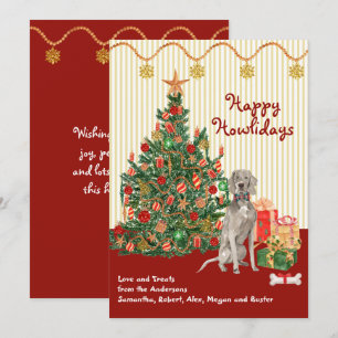 Carte Joyeuses vacances Weimaraner Tree présente