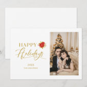 Carte Joyeuses vacances Whimsical Ponsettia Photo de Noë (Devant / Derrière)