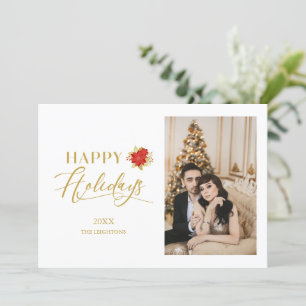 Carte Joyeuses vacances Whimsical Ponsettia Photo de Noë