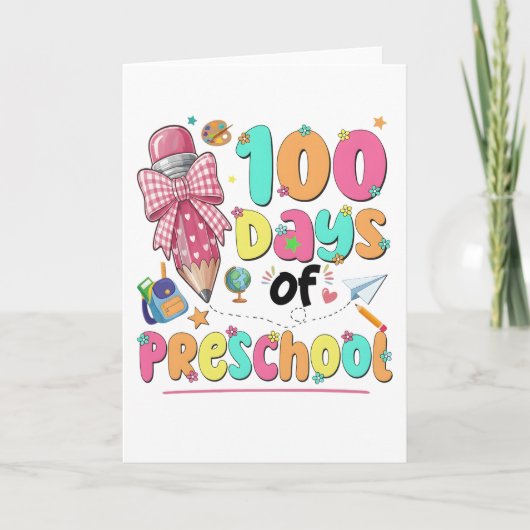 Carte Joyeux 100 Jours d'École Ruban Rose (Devant)