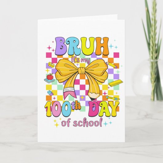 Carte Joyeux 100 Jours d'École Ruban Rose (Devant)