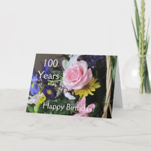 Carte Joyeux 100e anniversaire ! Bouquet rose
