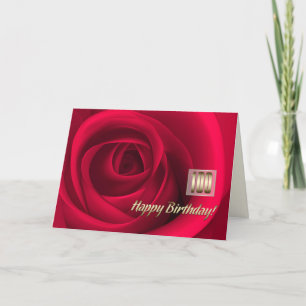 Carte Joyeux 100e anniversaire. Élégante Rose rouge