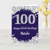 Carte Joyeux 100e anniversaire Marine Bleu et Parties sc (Fleur jaune)