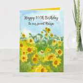 Carte Joyeux 100e anniversaire Nana Sunflowers âge perso (Devant)