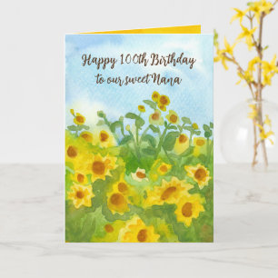 Carte Joyeux 100e anniversaire Nana Sunflowers âge perso