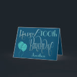 Carte Joyeux 100e anniversaire Nom bleu<br><div class="desc">Un design avec des lettres élégantes dans les tons bleus pour les salutations du 100ème anniversaire. Happy Birthday est placé dans un script orné en bleu, et l’âge est dans un style de coordination en turquoise doux, avec le nom de votre destinataire, sur un arrière - plan bleu. Vous pouvez...</div>