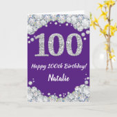 Carte Joyeux 100e anniversaire Parties scintillant viole (Fleur jaune)