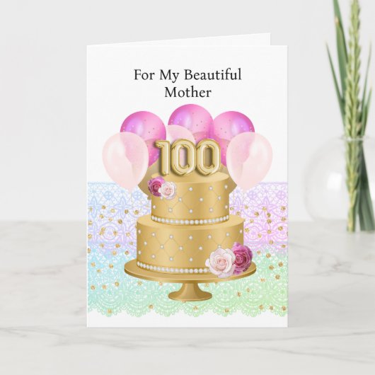 Carte Joyeux 100e Anniversaire rose et or (Devant)