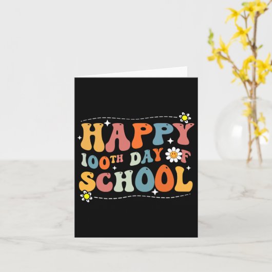 Carte Joyeux 100e Jour D'École Mignonnes Étudiants Ensei (Fleur jaune)