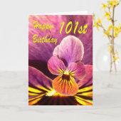 Carte Joyeux 101e anniversaire Pansy Flower (Fleur jaune)