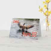 Carte Joyeux 102e anniversaire Oie battant (Fleur jaune)