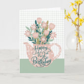 Carte Joyeux 102ème anniversaire avec Polka Dot Teapot d (Fleur jaune)