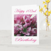 Carte Joyeux 102nd anniversaire de fleur rose et verte (Fleur jaune)