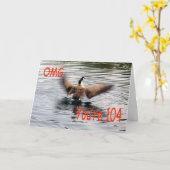 Carte Joyeux 104e anniversaire Oie battant (Fleur jaune)