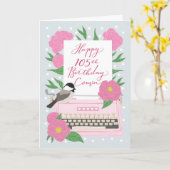 Carte Joyeux 105e anniversaire Cousin avec machine à écr (Fleur jaune)