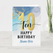 Carte Joyeux 10e anniversaire Aquarelle Bleu & or Garçon (Devant)