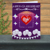 Carte Joyeux 10e anniversaire Elegant Boho Balloon Bleu