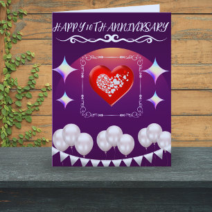 Carte Joyeux 10e anniversaire Elegant Boho Balloon Bleu