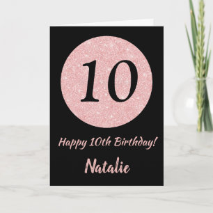 Carte Joyeux 10e anniversaire Noir et Rose Or rose