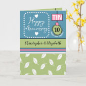 Carte Joyeux 10e anniversaire Tin ajouter des noms bleu (Fleur jaune)