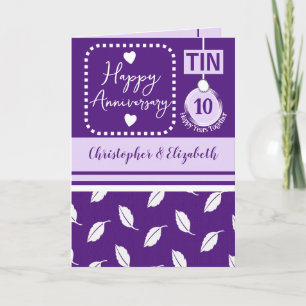 Carte Joyeux 10e anniversaire Tin ajouter des noms viole