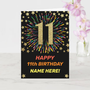 Carte Joyeux 11e anniversaire Black & Gold Rainbow Firew
