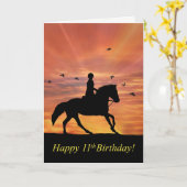 Carte Joyeux 11e anniversaire Cheval et cavalier (Fleur jaune)