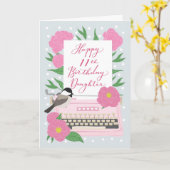 Carte Joyeux 11e anniversaire fille avec machine à écrir (Fleur jaune)