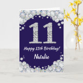 Carte Joyeux 11e anniversaire Marine Bleu et Parties sci (Fleur jaune)