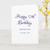 Carte joyeux 12ème anniversaire bleu rose nom date simpl (Fleur jaune)