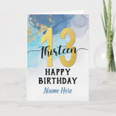Carte Joyeux 13e anniversaire aquarelle Bleu et or Garço (Devant)
