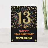 Carte Joyeux 13e anniversaire Black & Gold Rainbow Firew (Devant)