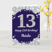 Carte Joyeux 13e anniversaire Marine Bleu et Parties sci (Fleur jaune)