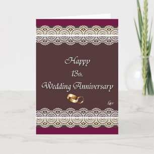 Carte Joyeux 13ème anniversaire de mariage en dentelle