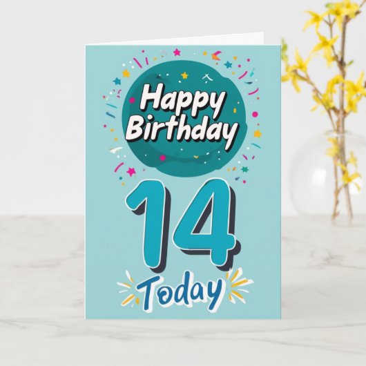 Carte Joyeux 14e anniversaire (Fleur jaune)