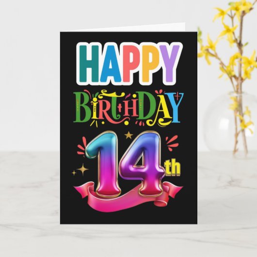 Carte Joyeux 14e anniversaire (Fleur jaune)