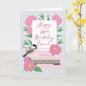 Carte Joyeux 14e anniversaire ami avec machine à écrire (Fleur jaune)