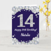 Carte Joyeux 14e anniversaire Marine Bleu et Parties sci (Fleur jaune)