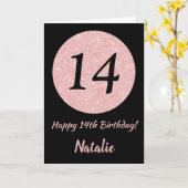 Carte Joyeux 14e anniversaire Noir et Rose Or rose (Fleur jaune)