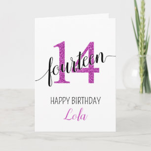 Carte Joyeux 14e anniversaire rose Parties scintillant g